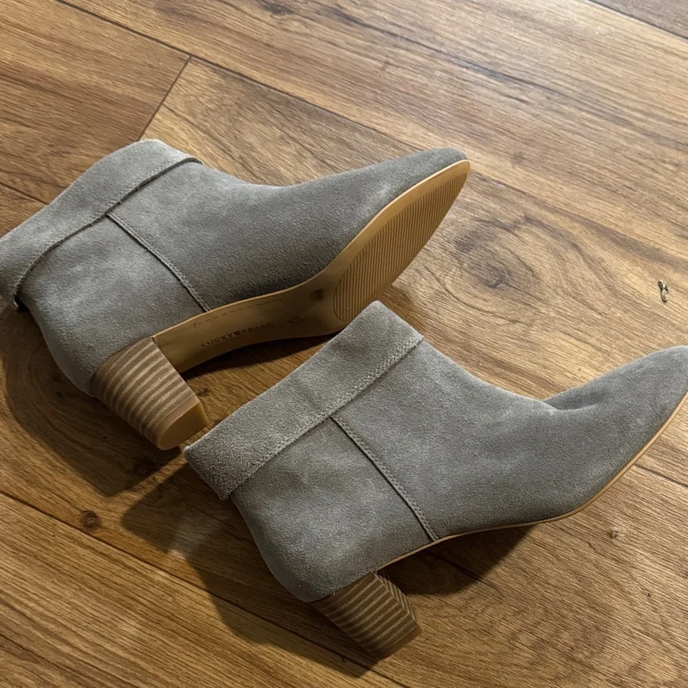 Lucky Brand Taupe Suede Pointed-Toe Ankle Booties